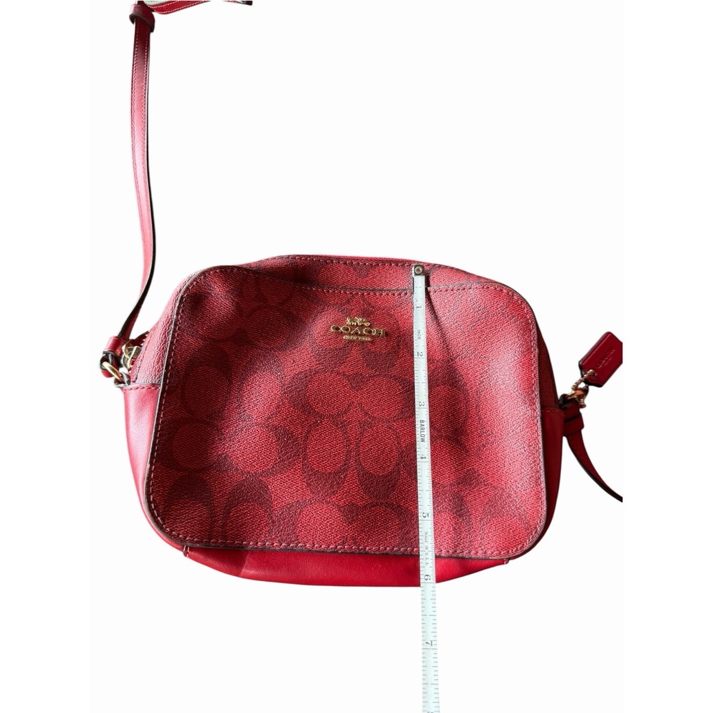 Coach Mini Bag Red Signature Canvas Crossbody 91677 Excellent